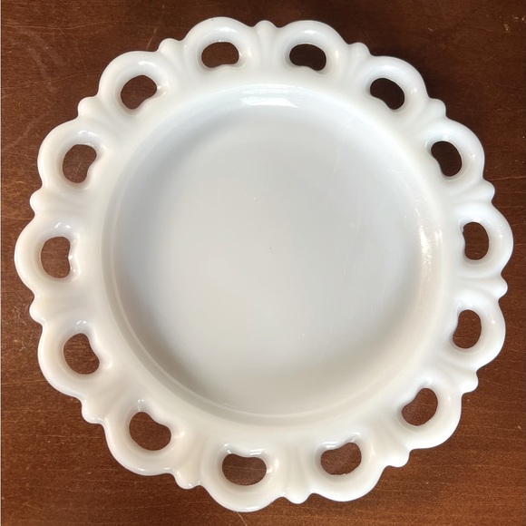 Other - Vintage White Milk Glass Plate Anchor Hocking Round Lace Edge cut out